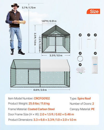 Vevor Metallic Poultry Coop L2 x W1 x H1m