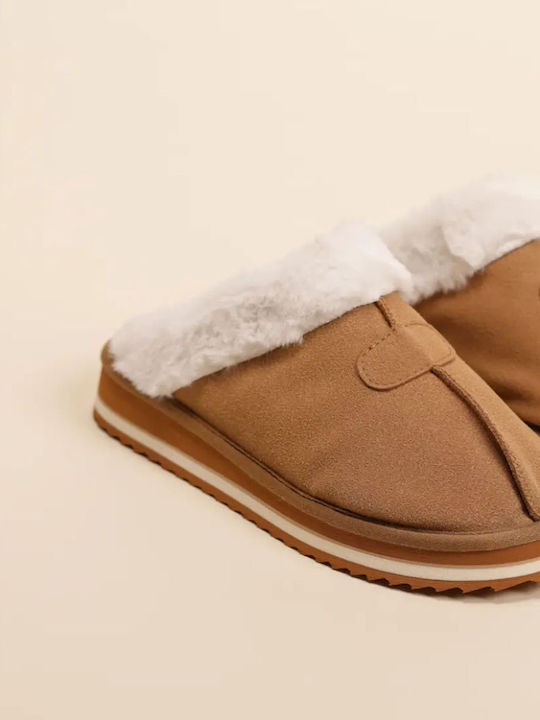 Winter Women's Slippers with Fur Brown