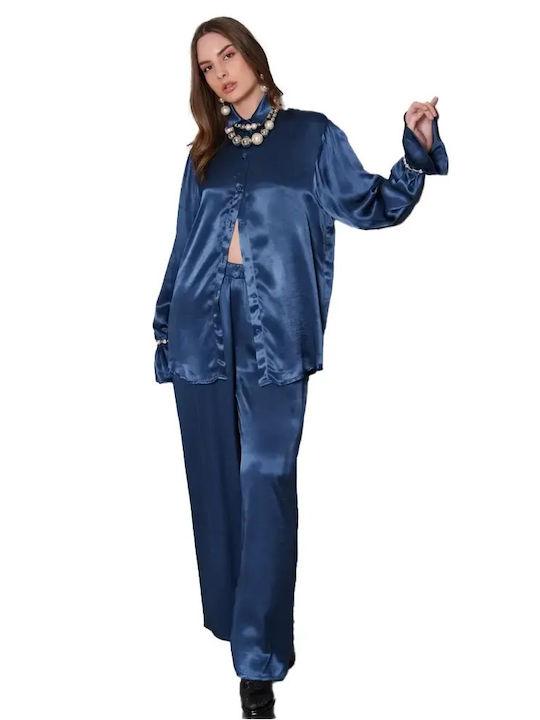Langärmelig Damen Hemd Blue