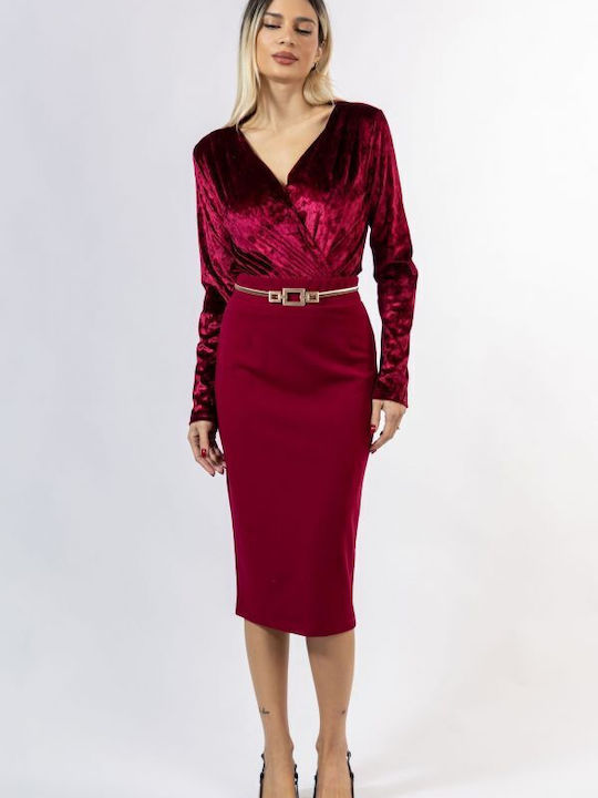 Pencil High-waisted Midi Skirt Burgundy