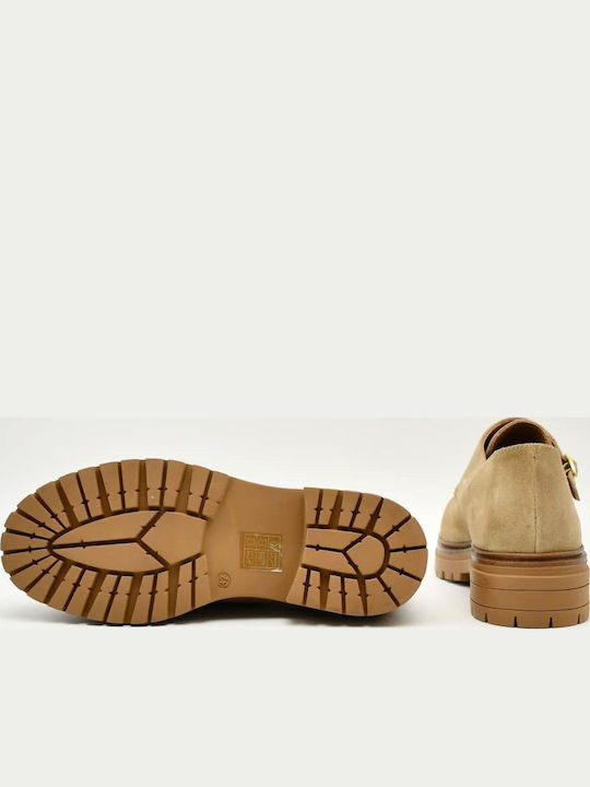 Leder Damen Mokassins in Beige Farbe