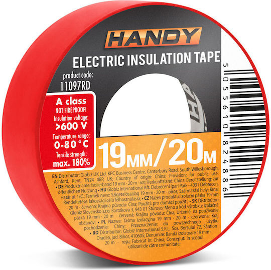 Handy Μονωτική Ταινία 19mm x 20m 10τμχ Κόκκινη