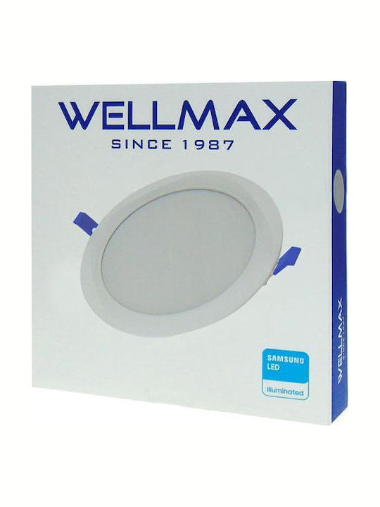 Wellmax Round Recessed LED Panel 18W with Cool White Light 6500K 22.5cm Quantity 2