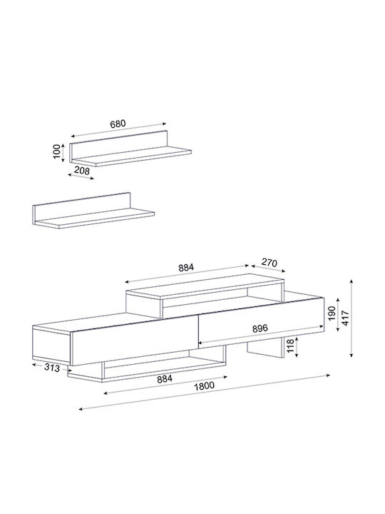 TV Stand Nirvana Walnut - White L180xD31.3xH41.7cm