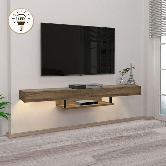 TV Stand Albares with LED Lighting Walnut L150xW29.6xH22cm