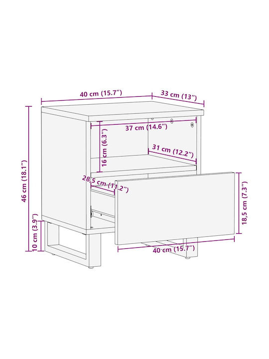 Комод Стъклен Solid mango wood 40x33x46см