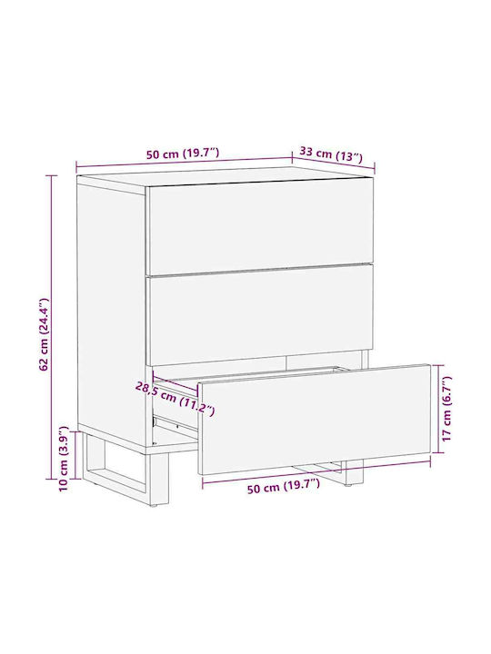 vidaXL Bedside Table Solid Mango Wood 50x33x60cm