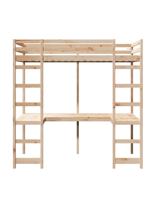 Kinderbett Hochbett Einzeln mit Matratze & Schreibtisch Beige 80x200cm
