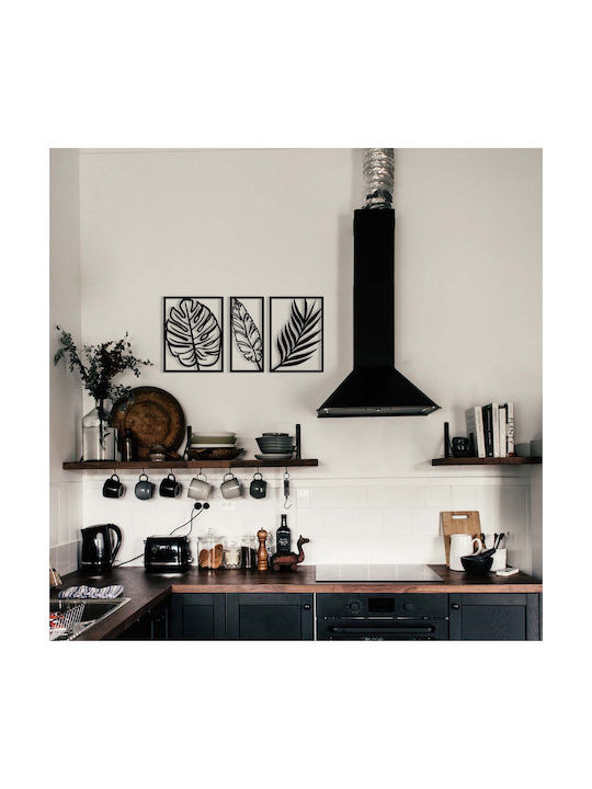 Wallity Decorative Silhouette Leaf Black Metal 38x38cm 3 Pieces