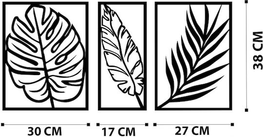 Wallity Decorative Silhouette Leaf Black Metal 38x38cm 3 Pieces