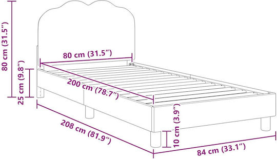 Pat pentru Copii Single Bej pentru Saltea 80x200cm