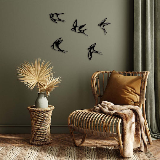 Megapap Decorative Black Swallows Silhouette Made of Metal 19x19cm 5 Pieces