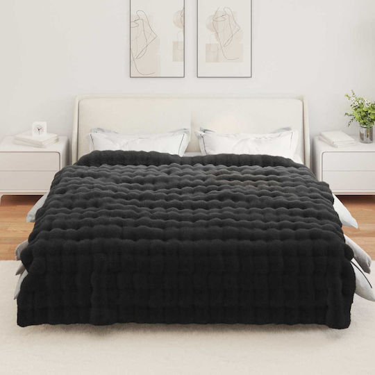 vidaXL Furry Double Bed Blanket 240x270cm Black