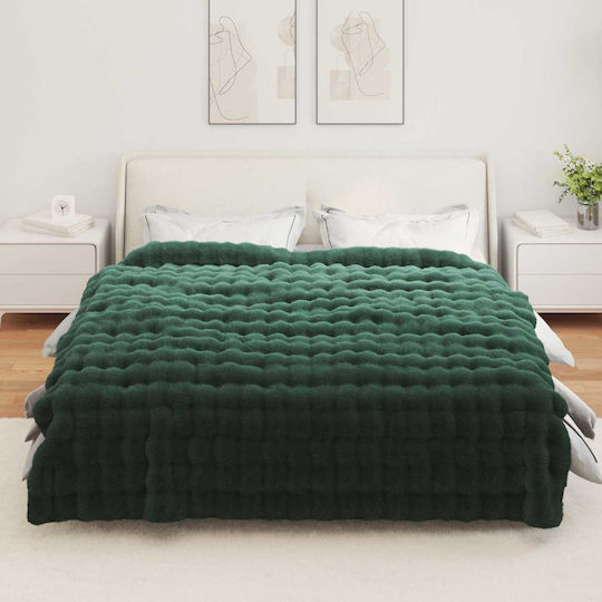 vidaXL Furry Blanket Double 220x240cm Dark Green