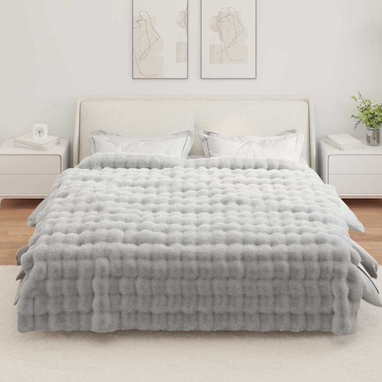 vidaXL Furry Blanket Double Size 220x240cm Gray