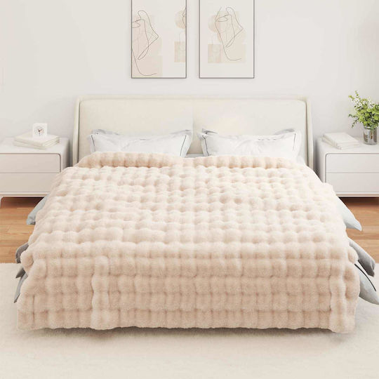 vidaXL Pătură Blănoasă Superdublă 220x240cm Bej