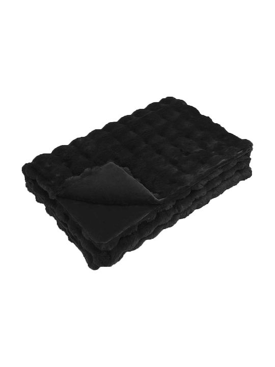 vidaXL Κουβέρτα Γούνινη Υπέρδιπλη 220x240εκ. Μαύρο