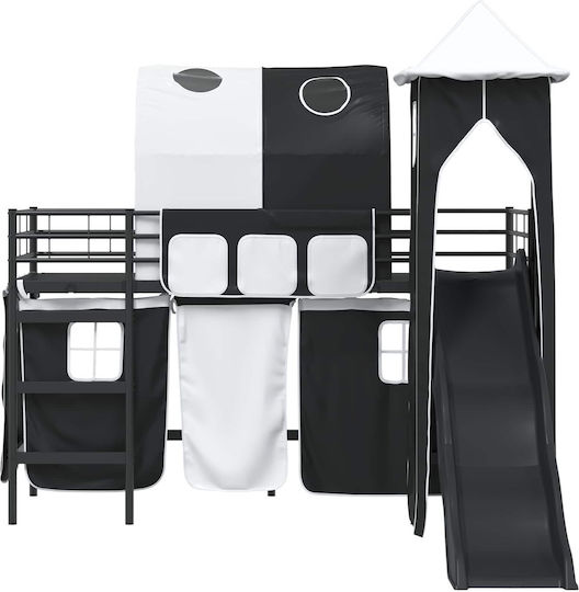 Kinderbett Hochbett Einzeln mit Schiebebett Schwarz für Matratze 90x190cm