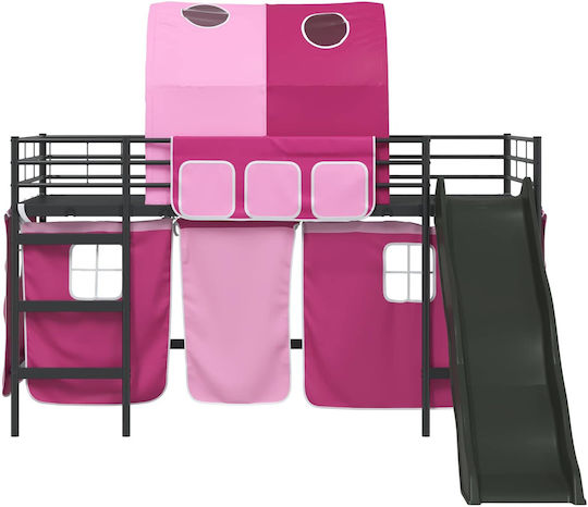 Pat Pentru Copii Loft Bed Single Negru Pentru Saltea 80x201cm