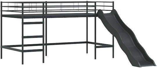 Pat Pentru Copii Loft Bed Semi Dublu Negru Pentru Saltea 107x201cm