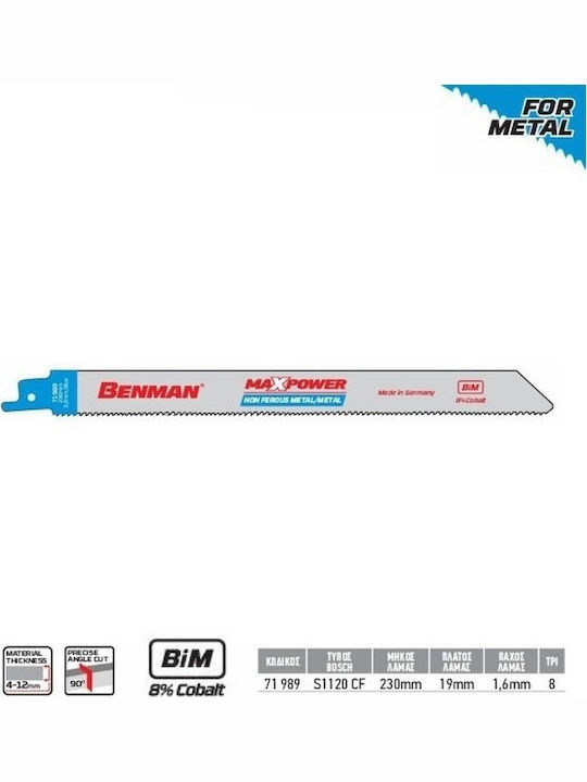 Benman S1126CHF Λάμες MaxPower 10TPI για Μέταλλο 300mm 5τμχ