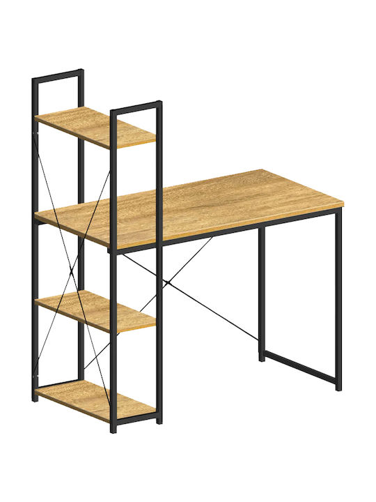 Ifestos Wooden Desk with Integrated Bookcase Black with Metal Legs 100x52x120cm