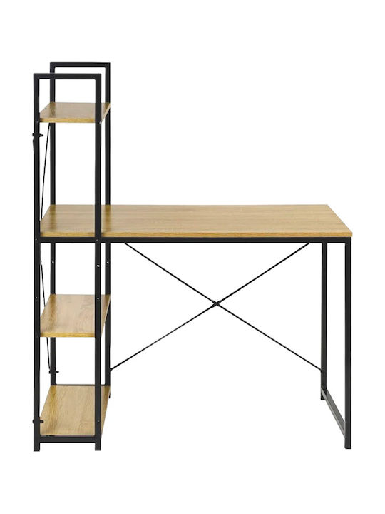Ifestos Wooden Desk with Integrated Bookcase Black with Metal Legs 100x52x120cm