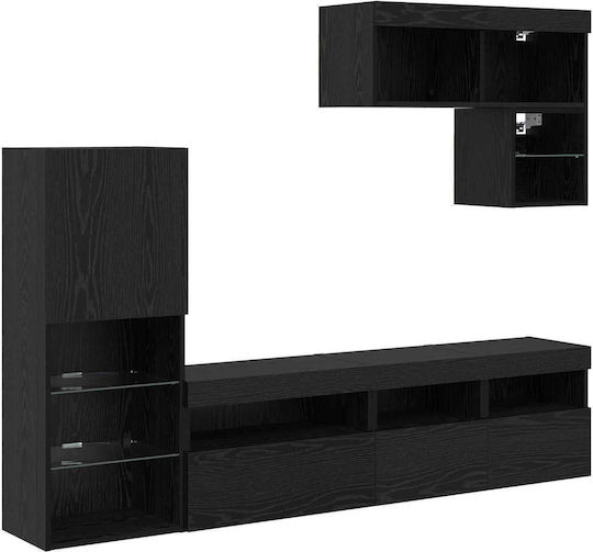 Living Room TV Unit with Lighting Black Beech L80xW30xH30cm
