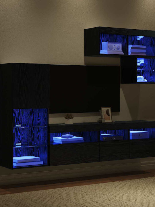 Wohnzimmer TV-Einheit Black Beech mit Beleuchtung L80xB30xH30cm