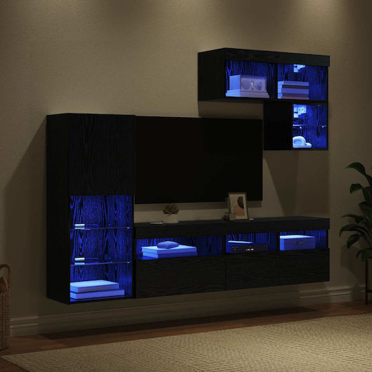 Living Room TV Unit with Lighting Black Beech L80xW30xH30cm