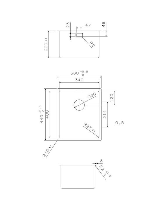 Apell Undermount Sink Inox Satin W38xD44cm Silver