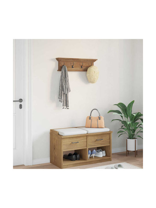 vidaXL Vintage Wooden Wall Hanger 8 Hooks Brown 70x20x10cm