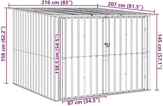 Metallische Gartenhaus M2.15xP2.06xH1.57m