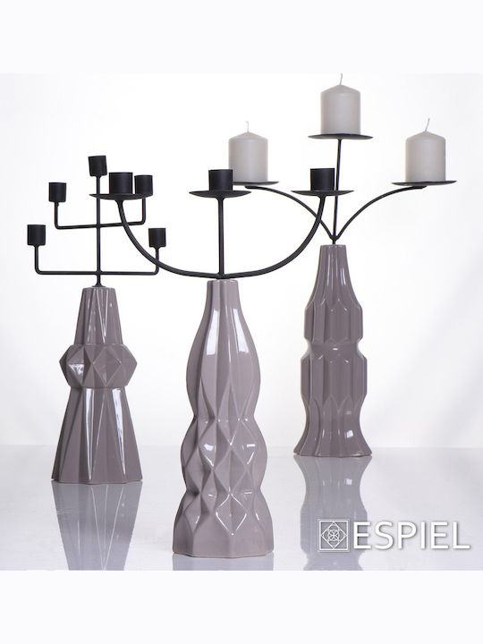 Espiel Candle Holder suitable for Tealights Ceramic 3 Seats in Beige Color 34.2x11x44.5cm 1pcs
