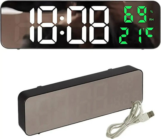 Digital Wall Mirror Clock LED Alarm Clock Temperature Humidity Display Green Aria Trade