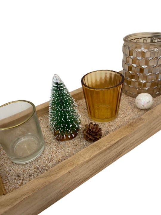 blokker Set of Candle Holders Wooden suitable for Tealights 3 Seats in Brown Color 12x11x37cm 6pcs