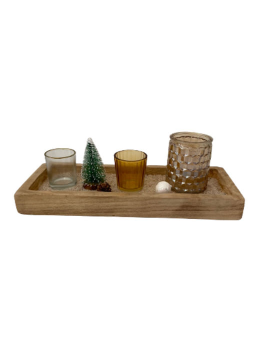 blokker Set of Candle Holders Wooden suitable for Tealights 3 Seats in Brown Color 12x11x37cm 6pcs
