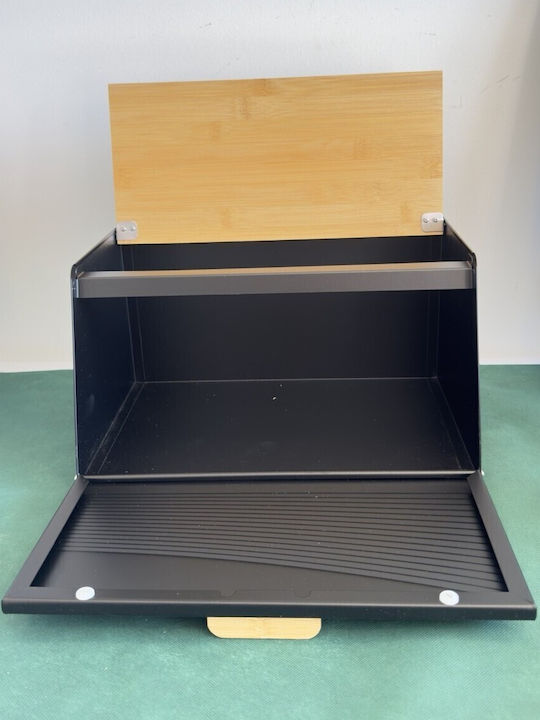Bamboo Bread Box with Lid Metallic Black 36x21.6x20.4cm