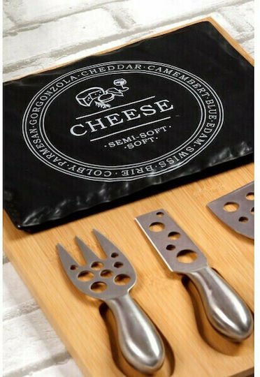 Cryspo Trio Wooden Cheese Serving Platter with Knives & Fork 33x23cm 5pcs