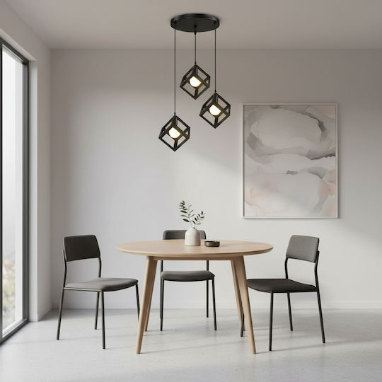Pakketo Kibe Adjustable Pendant Light Black with Socket E27 48x28cm