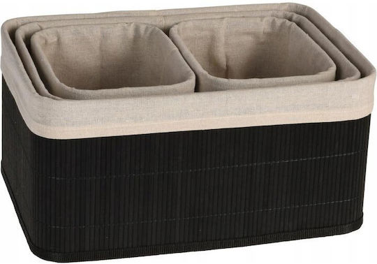 Set Aufbewahrungskörbe Bad 4 Stücke Bamboo mit Linon Stoffbezug Schwarz Farbe