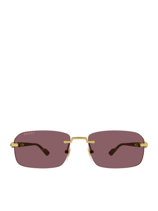 Gucci Unisex Sonnenbrille mit Gold Metall Gestell und Lila Linse GG1221S 002