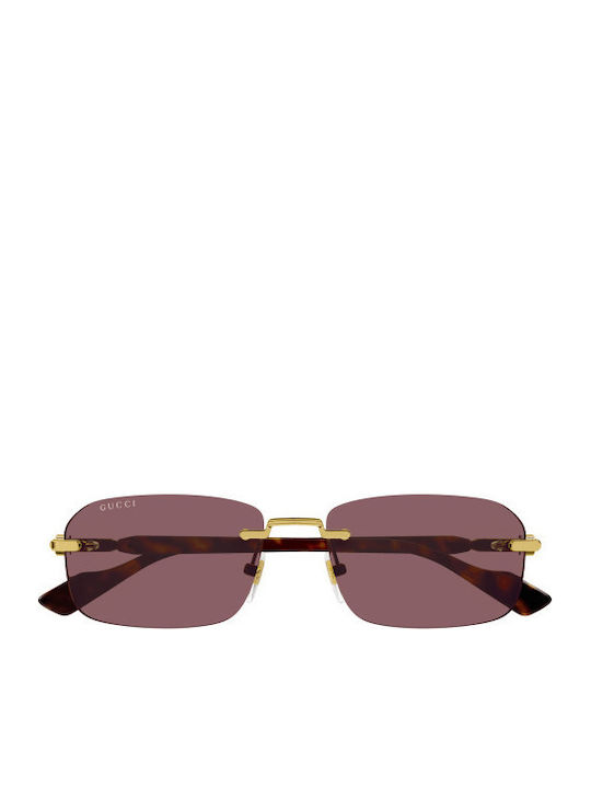 Gucci Unisex Sonnenbrille mit Gold Metall Gestell und Lila Linse GG1221S 002