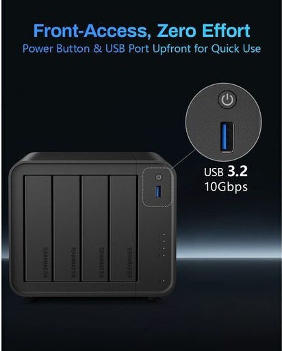 TerraMaster F4-425 NAS Tower with 4 slots for HDD and 2 Ethernet ports