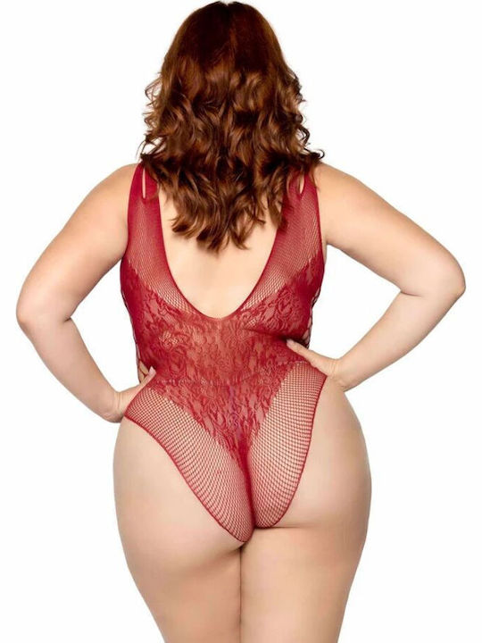 Body Sexy Transparent Din Plasă Dublu Strap Burgundy Plus Size