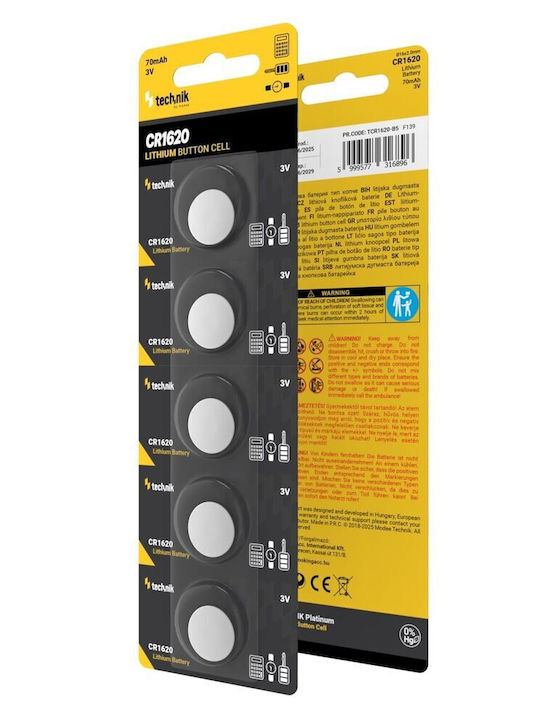Technik Μπαταρίες Λιθίου Ρολογιών CR1620 3V 5τμχ