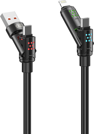 XO USB to Lightning / Type-C Cable 3A Μαύρο 1.2m