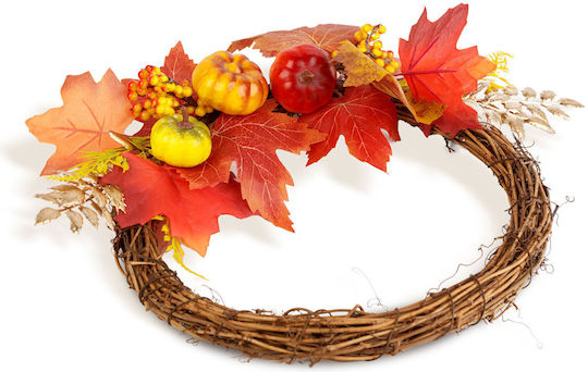 Decorative Autumn Wreath Leaves Berries Cones – Ø35 Cm