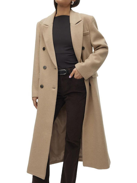 Wolle Damen Brown Mantel mit Knöpfen