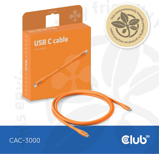 Club3D USB 2.0 Cable USB-C male - USB-C 240W PD Πορτοκαλί 2m